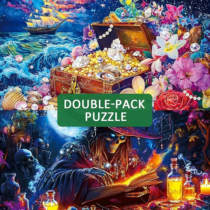 Unique Puzzles for Adults 1000 Piece, 2 Pack Magical and Dreamy Series, Fantasy Puzzles for Adults, Treasures and Dark Forest Theme, Challenging Gifts for Puzzle Lovers