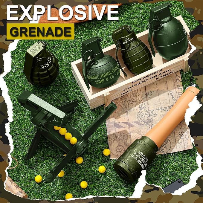 Sratte 6 Pcs Toy Hand Grenade for CS Battle Game, Fake Tactical CS-Grenade Toys with 60 Foam Ammo Fun Impact Pull Ring Grenade for 14+ and Adult Outdoor Sports(6,Green)