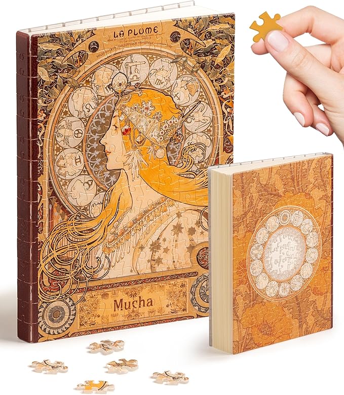 PieceRelax A5 3D Puzzle Journal for Adults, 300 Piece Plastic Jigsaw Book Cover (Includes Notebook) - Alphonse Mucha - Zodiac, Unique Gift [YA1056]