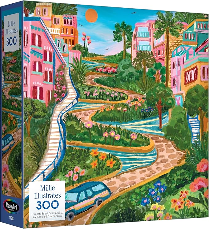 RoseArt - Millie Illustrates - Lombard Street San Francisco - 300 Piece Jigsaw Puzzle, Colorful Travel Art Illustrated Puzzle for Adults