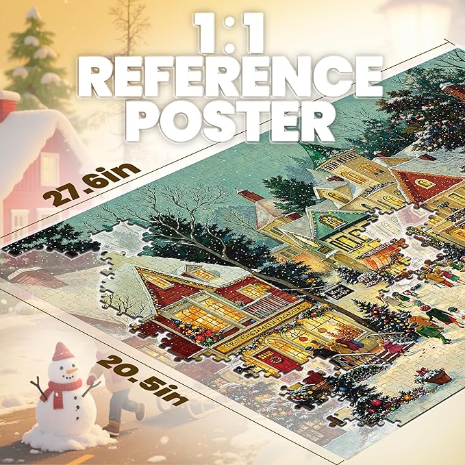 Christmas Puzzles for Adults 1000 Pieces, Winter Holiday Snow Town, 1000 Piece Puzzle for Adults Seniors, Christmas Vacation Jigsaw Puzzles with Letters on Back, Fun Gifts Decor, 1:1 Poster