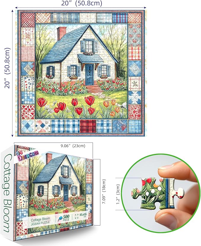 Cottage Bloom 500 Piece Jigsaw Puzzle for Adults, Cozy Country House Garden Scene with Tulips, 20 x 20 Inches for Relaxing & Decor