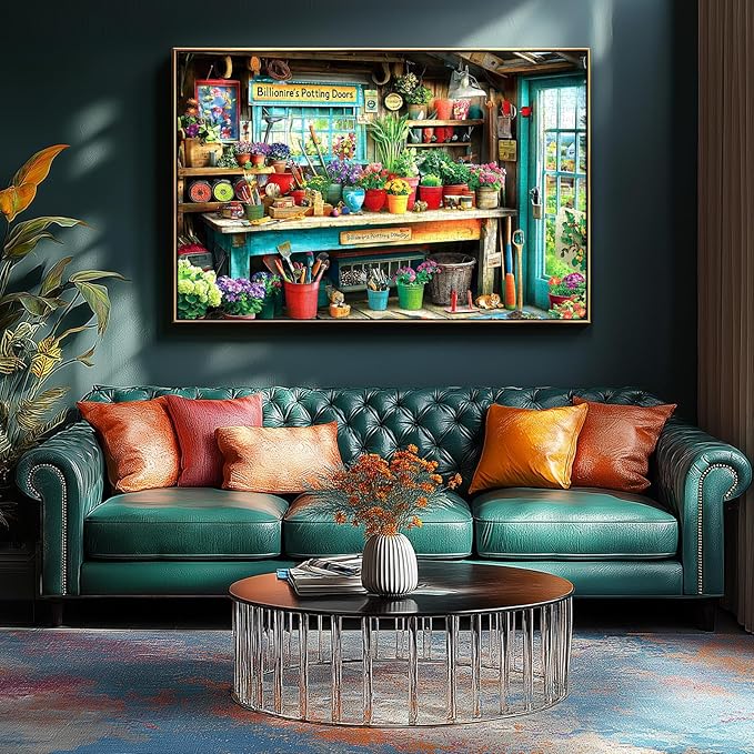 MINIWAN Billionaire's Potting Shed Garden Puzzles for Adults 1000 Pieces, Cozy Gardener's Workbench with Flowers Cat Jigsaw Puzzle, Gift for Garden & Cottagecore Lovers 27.5x19.7 Inch
