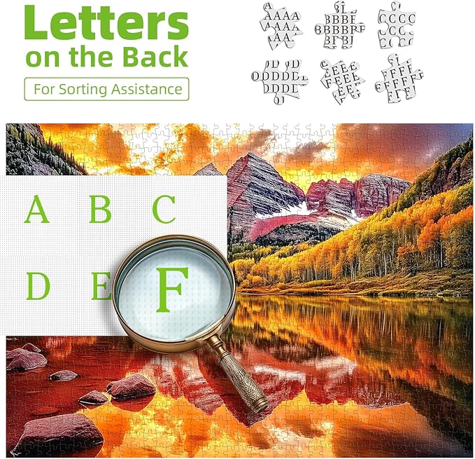 1000 Piece Maroon Lake Puzzle for Adults, Colorado Mountain Lake Landscape with Autumn Foliage and Sunset, 27.56x19.69 Inches Scenic Nature Artwork, Stress Relief & Home Decor, Entertaining Challenge