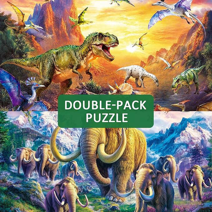 Jigsaw Puzzle 1000 Pieces Adult, 2 Pack, Unique Shape Nature Series Puzzle, Dinosaures and Mammoths Theme, Challenging Puzzles for Game Night, Highly Interactive Family Games for Adults