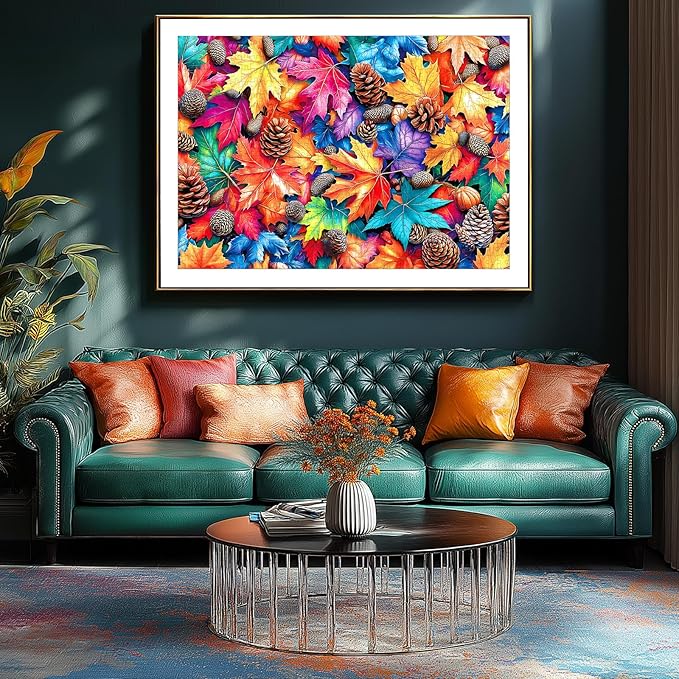 Colorful Fall Leaves and Pine Cones Jigsaw Puzzle, 1000 Pieces, Nature Theme, Family Entertainment