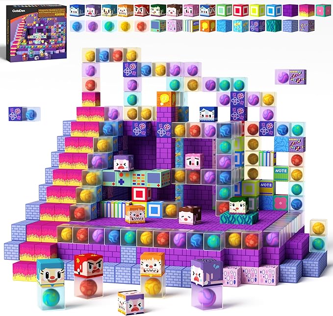 GobiDex 100PCS Magnetic Building Blocks for Kids 3+, Montessori Sensory Toys with Rolling Balls, STEM Educational Gift for Boys and Girls