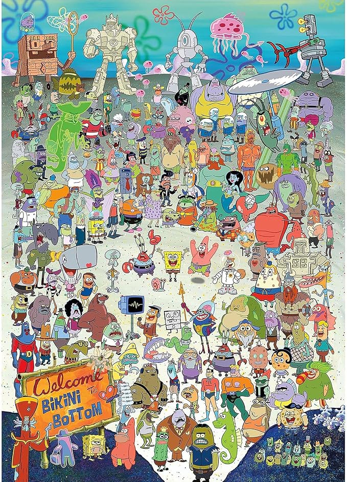 AQUARIUS SpongeBob SquarePants Puzzle (1000 Piece Jigsaw Puzzle) - Officially Licensed SpongeBob Merchandise & Collectibles-Glare Free -Precision Fit -Virtually No Puzzle Dust-20x28 Inches, Multicolor