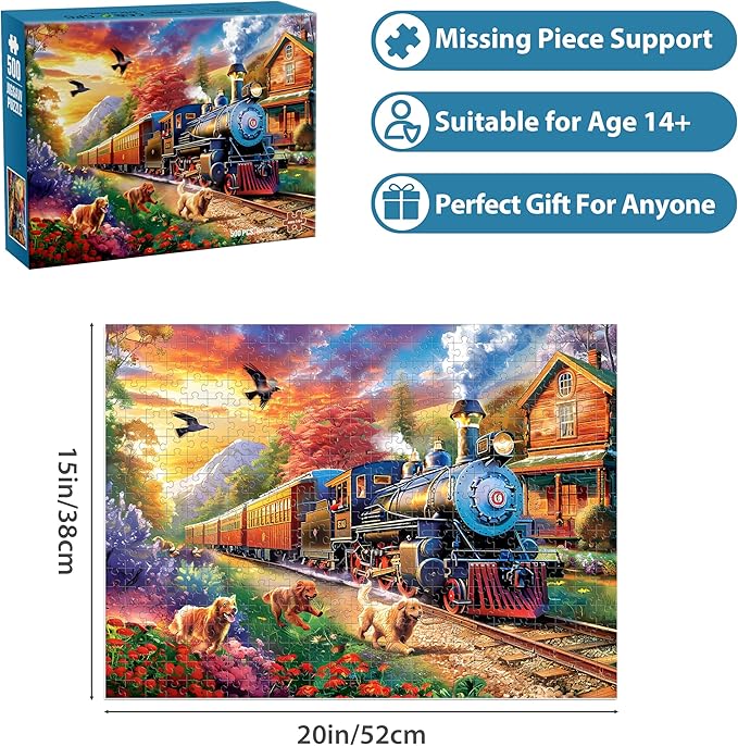 500 Piece Puzzles for Adults, Jigsaw Puzzles 500 Pieces, Dogs Puzzle 500 Pieces for Adults, Train Jigsaw Puzzle Funny Challenging, Great Gift for Family Friends, 21 x 15 in
