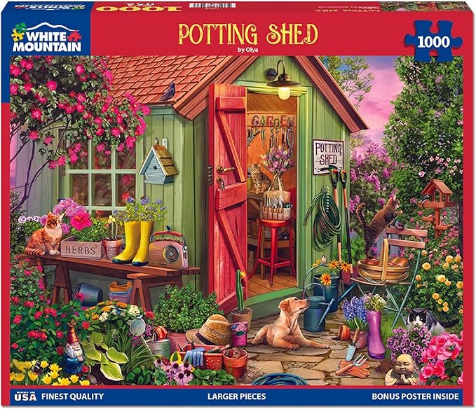 White Mountain 1000 Piece Jigsaw Puzzle Colorful Flower Garden Puzzles with Large Pieces for Adults and Family 24"x30" - Potting Shed