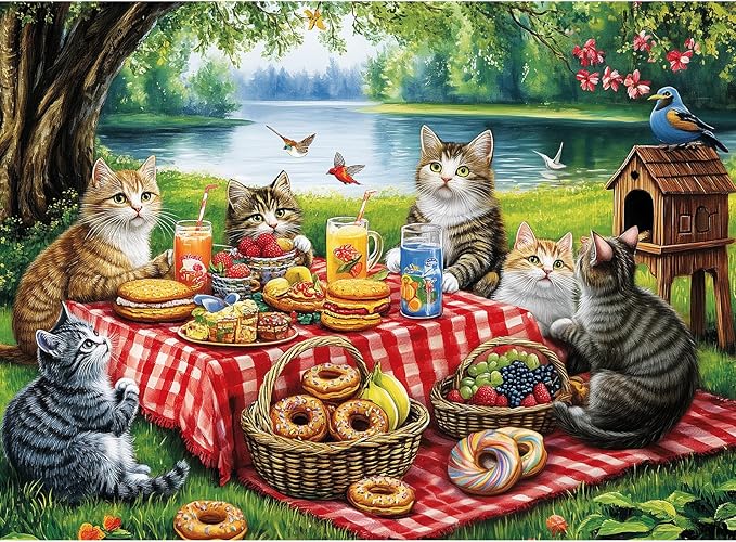 500 Piece Puzzles for Adults, Cat Family Dinner Large Piece Jigsaw Puzzle for Adults Seniors,Recycled Cardboard Puzzle 500 Piece,Family Activity Great Gift for Family Friends 20.5 * 15 in