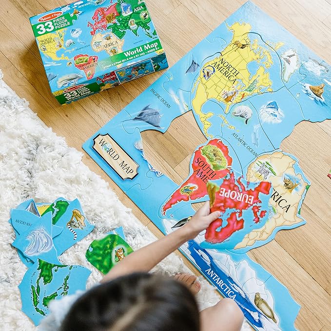 Melissa & Doug World Map Jumbo Jigsaw Floor Puzzle (33 pcs, 2 x 3 feet)