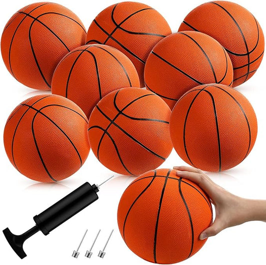 Vinsot 8 Pack Mini Rubber Basketballs Set 7 Inch Mini Hoop Basket Ball with Air Pump for Beginner Basketball Arcade Games Indoor Outdoor Pool Party Favors