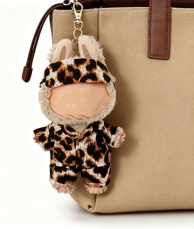 Pajamas for Labubu,Clothing for Big into Energy Labubu Series,3PCS Leopard Print Outfit Set for 17cm Doll,DIY Outfit Accessories Gift for Friend & Fans (Leopard Print)
