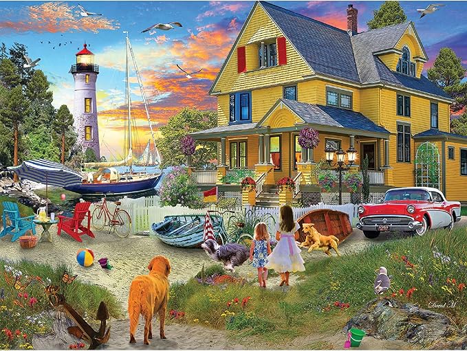 White Mountain 500 Piece Jigsaw Puzzle Summer Nostalgic Lighthouse Puzzles with Large Pieces Gift for Adults 18"x24" - My Yellow Beach House