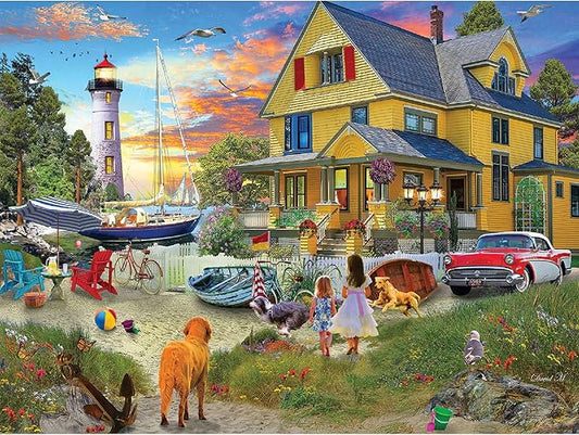 White Mountain 500 Piece Jigsaw Puzzle Summer Nostalgic Lighthouse Puzzles with Large Pieces Gift for Adults 18"x24" - My Yellow Beach House