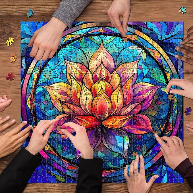 Stained Glass Puzzle for Adults 1000 Pieces, Lotus Flower Puzzles 1000 Pieces Art, Impossible Hard Challenging, Colorful Stained Glass Jigsaw Puzzle Waterlily