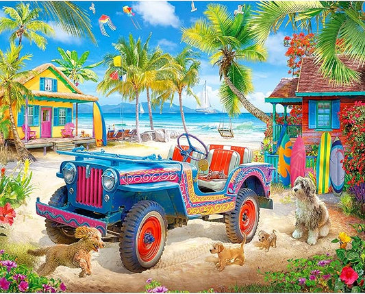 White Mountain 1000 Piece Jigsaw Puzzle Scenic Ocean Summer Puzzles with Large Pieces Gift for Adults and Family 24"x30" - Beach Escape