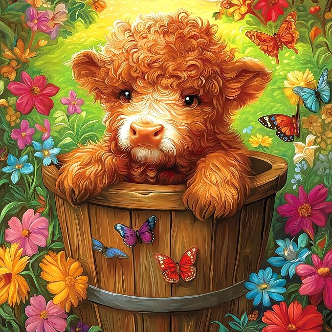 MINIWAN 500 Piece Puzzles for Adults - Cute Highland Cow Floral Butterfly Jigsaw Puzzle, Vibrant Nature Large Piece Art Puzzle for Relaxation & Home Decor 20x20 Inches