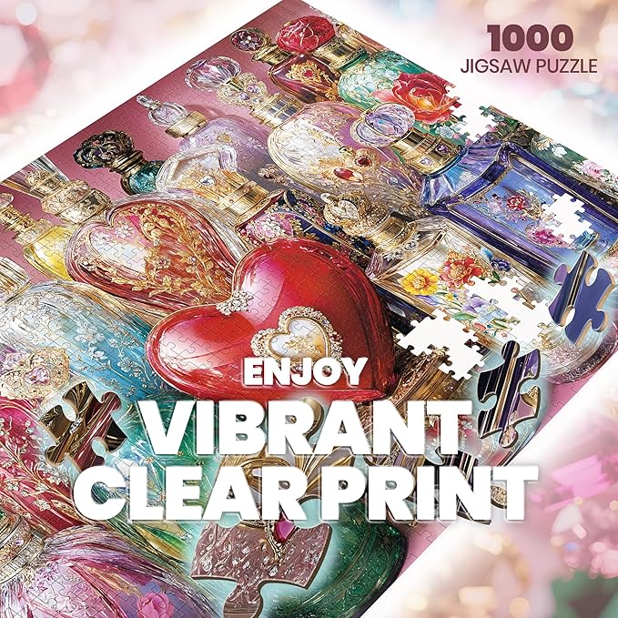 1000 Piece Puzzles for Adults,Colorful Perfume Jigsaw Puzzle,Pink Flower Bottle Puzzles 1000 Pieces,Creative Games and Gifts Difficult Heart Puzzle Home Decor Toy for Adults (27.5"x19.6"), 1:1 Poster