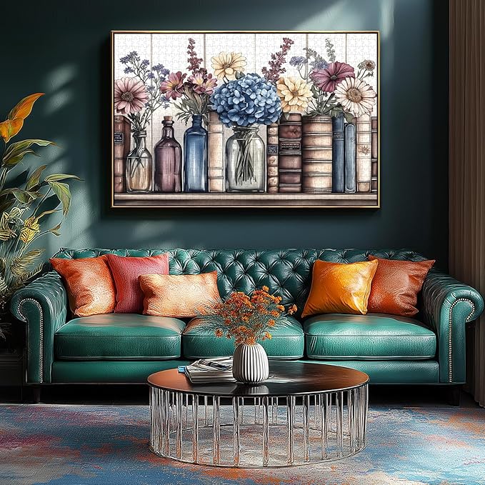 Vintage Books Flowers 1000 Piece Jigsaw Puzzle for Adults - Challenging Floral and Book Lover Puzzle with Glass Bottles, Hydrangea - Premium 27.6"x19.7" Puzzle for Game Night, Gifts, and Framing Art