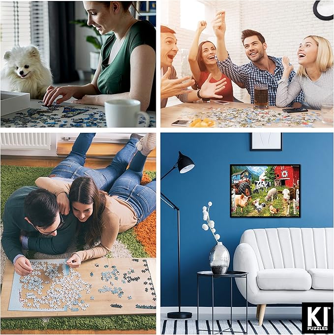 Happy Farm Day 750 Piece Jigsaw Puzzle for Adults by Sharon Steele – 27x20 Inch Whimsical Farm Animal Scene – Challenging Country Farmhouse Puzzle – Fun, Difficult Gift Idea for Puzzle Lovers