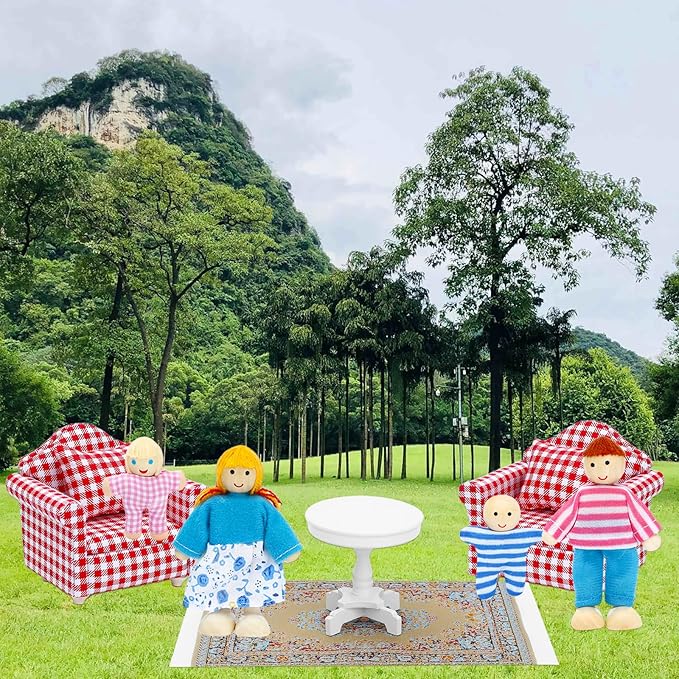ONEST 12 Pieces Wooden Dollhouse Family Set Mini People Figures Sets Dollhouse Dolls Wooden Doll Family Pretend Play Figures Accessories for Pretend Doll House