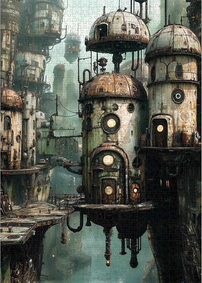 Puzzles for Adults 1000 Pieces- Fantasy Anime Puzzle 1000 Piece in Steampunk City Puzzles, Hard Challenging Jigsaw Puzzles with Letter on Back, Gifts for Adults & Game Nights with 1:1 Poster
