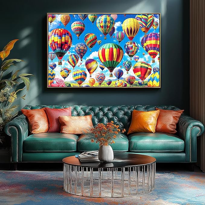 Blueforest 1000 Piece Puzzle for Adults - Hot Air Balloons Vibrant Landscape Jigsaw with Poster, 27.5x19.7 Inches