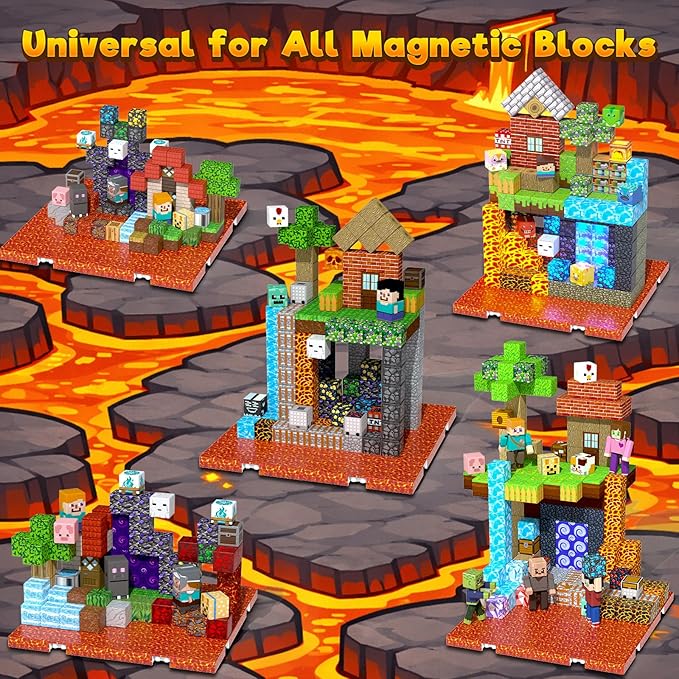 4PCS Magnetic Blocks Base Plates for Kids, 4" x 4" Strong Grip Magnetic Tiles Base Fits Most Magnetic Blocks & Cubes, STEM Building Toy Birthday Gifts for Boys Girls Ages 3+ (Lava)