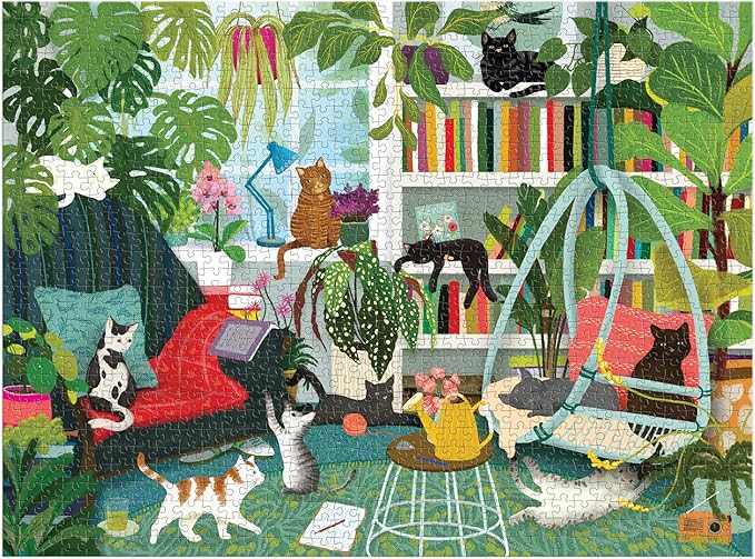 Good Puzzle Co Cat Haven – 1000 Piece Jigsaw Puzzle Featuring Beautiful Artwork of A Chic Bookshelf Surrounded by Adorable Cats