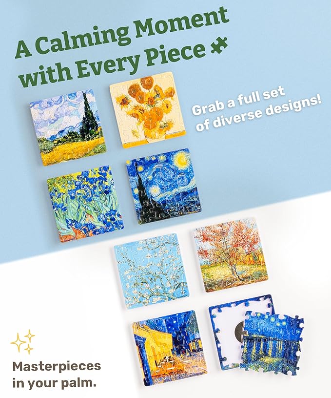 PieceRelax Magnet Puzzle for Adults 128 Pieces - Van Gogh's Palette Unique Gift & Home Décor with Plastic Jigsaw Puzzle [D1600]