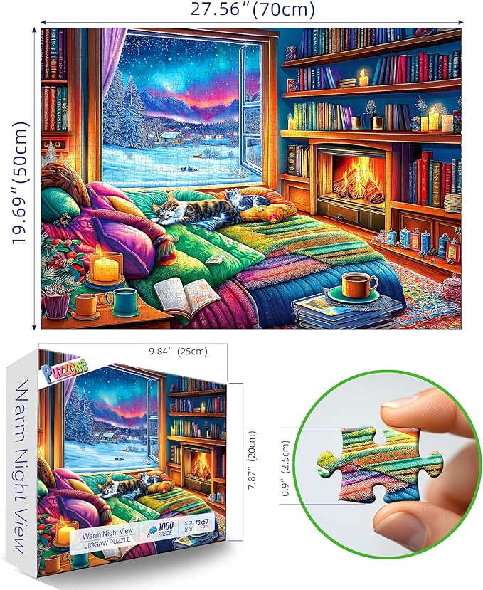 Puzzles for Adults 1000 Pieces, Warm Winter Night View Impossible Hard Difficult Challenging Puzzles for Adults, Gift for Adult Jigsaw Puzzles Lovers, 27.5 x 19.7 inch