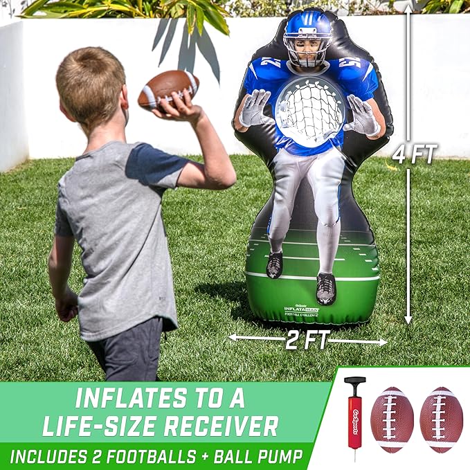 GoSports Football Toss Game for Kids - 4 ft Inflatable Receiver Touchdown Toss Game