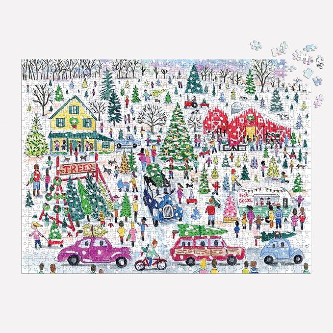 Galison Michael Storrings Christmas Tree Farm 1000 Piece Foil Puzzle from Galison - 20" x 20" Holiday Puzzle Featuring Beautiful Illustrations, Thick and Sturdy Pieces, Makes a Wonderful Gift!