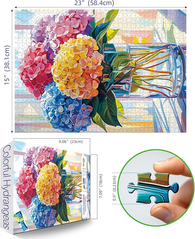 Blueforest 500 Piece Puzzles for Adults, Colorful Hydrangeas Puzzle for Adults, Hard Challenge Art Jigsaw Puzzles, for Gifts Halloween Birthday Party Family, 23 * 15 inchches inch Dust Free