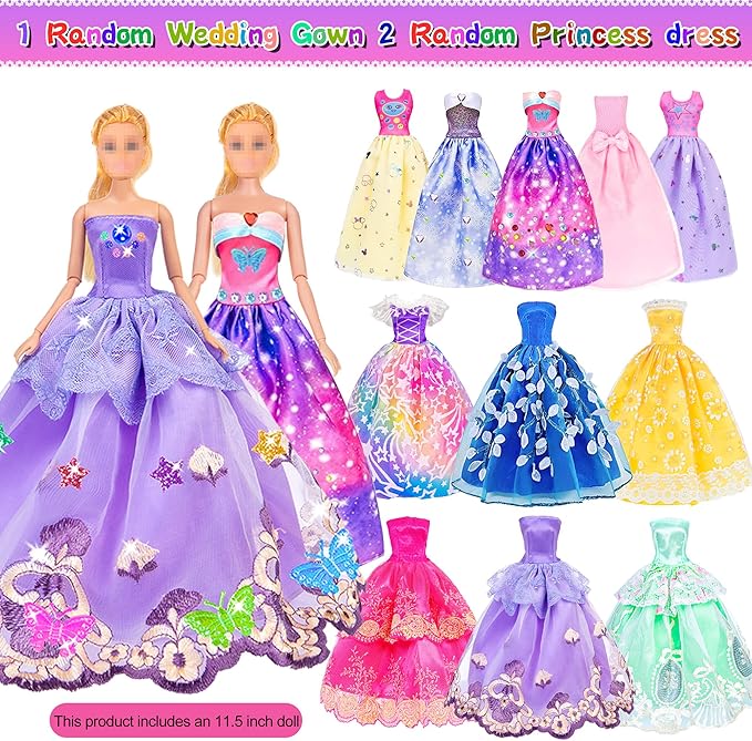 iBayda 91pcs 11.5 Inch Girl Doll with Clothes, Accessories and Closet - Princess Gowns, Fashion Dresses, Outfits, Swimsuits, Shoes, Hangers - Dress Up Toys for Girls, Kids, Toddlers (Doll Included)