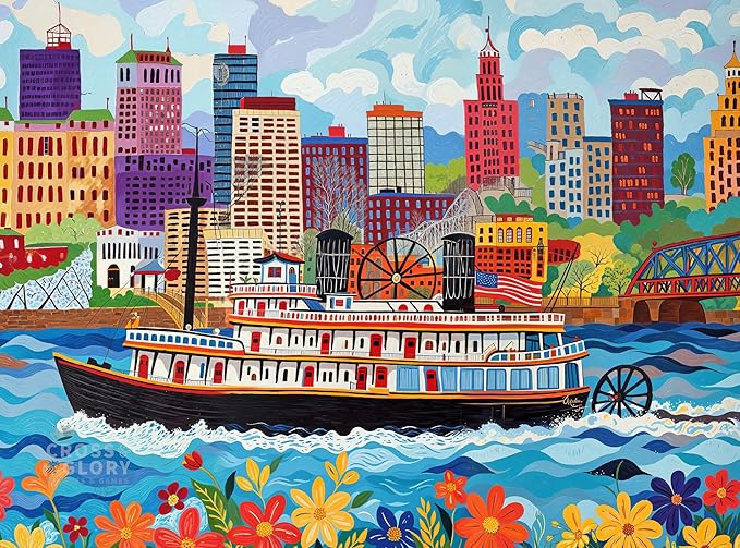 Cross & Glory - Queen City Paddle Wheel Adventure - 1000 Piece Jigsaw Puzzle for Adults | Whimsical| Premium Quality | Vibrant Design | Satin Finish | 20 x 27 Inches