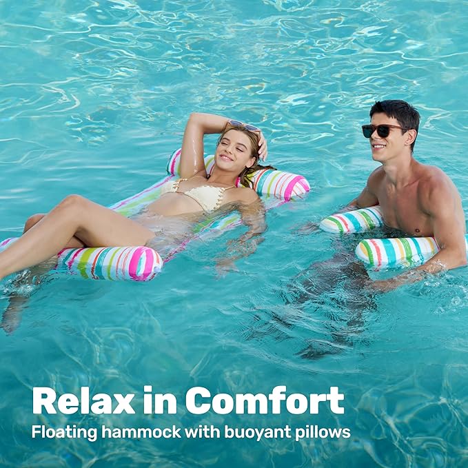 Sloosh 3 Pack 4-in-1 Inflatable Pool Floats - Water Hammock Lounges, Multi-Purpose Swimming Pool Accessories (Saddle, Lounge Chair, Drifter) for Pool, Lake, Outdoor, Beach