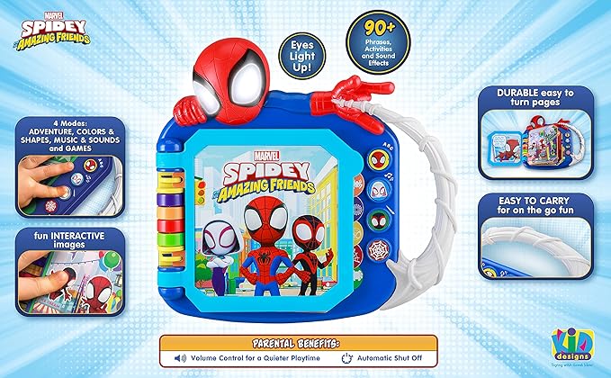 eKids Spidey and His Amazing Friends Book, Toddler Toys with Built-in Preschool Learning Games, Educational Toys for Toddlers