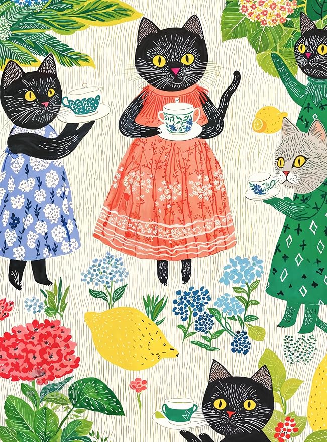 Cross & Glory - The Whiskered Tea Society - 1000 Piece Jigsaw Puzzle for Adults | Whimsical Cat Puzzle | Charming Garden Tea Party Scene
