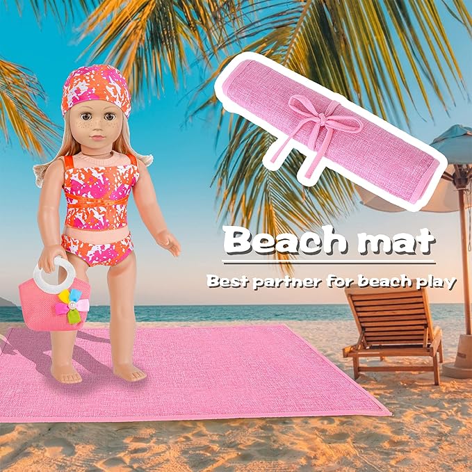 ebuddy 18 inch Doll Clothes and Accessories - Swimsuit and BeachSet Summer Pool & Beach Outfit with Life Vest, Unicorn Float, Towel and More for 18" Dolls (No Doll)
