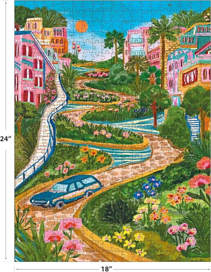 RoseArt - Millie Illustrates - Lombard Street San Francisco - 300 Piece Jigsaw Puzzle, Colorful Travel Art Illustrated Puzzle for Adults
