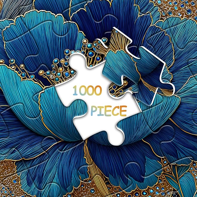 Blue Flower Puzzles for Adults 1000 Pieces, Beautiful Vintage Elegant Floral Jigsaw Puzzles, Diamond Aesthetic Art Plant Theme Puzzle Challenge for Adults Artistic