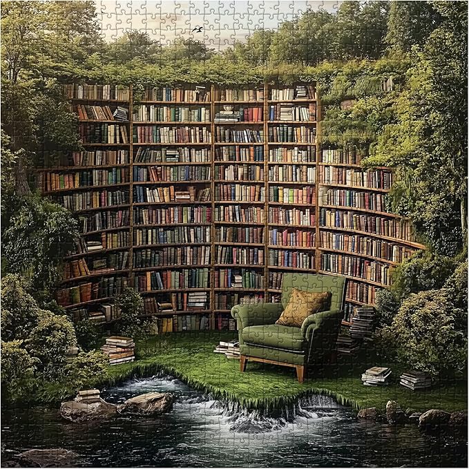 PICKFORU Natural Library Puzzles for Adults 1000 Pieces, Vintage Forest Bookshelf Jigsaw Puzzles, Challenging Landscape Puzzle for Book Lover