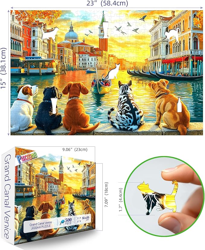 500 Piece Jigsaw Puzzle for Adults, Sights of Venice with Dogs Challenging Puzzles for Adults 500 Pieces, Perfect for Game Nights Decoration, Finished Size 23 x 15 Inch