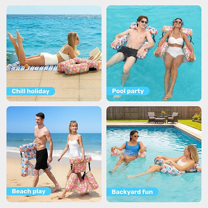 SLOOSH Inflatable Pool Floats Adult,2 Packs Floating Lounge Chairs,Blow up Pool Noodles for Adult Heavy Duty,Floating Chair for Party Summer Water Beach Lake Fun