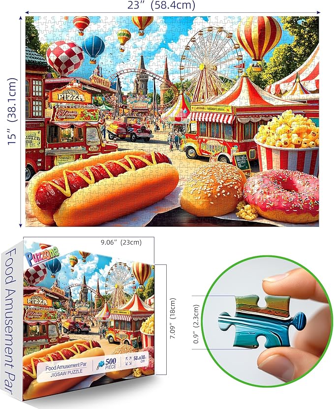 500 Pieces Puzzles for Adults, Amusement Park Jigsaw Puzzles with Food Trucks for Youths Family and Adults Fun Party Challenging Food Family Decoration (23 x 15 in)