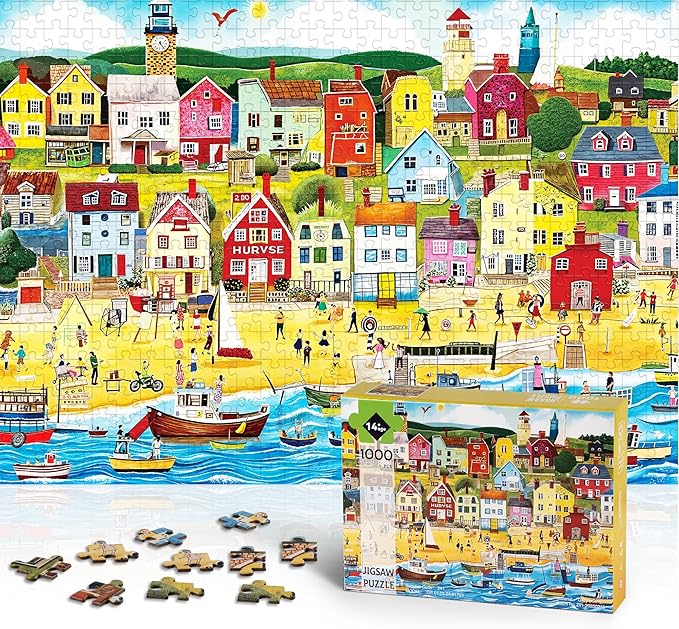 Puzzles for Adults 1000 Pieces - Jigsaw Puzzles Seaside City Beach - 1000 Pieces Puzzles with Letters on Back - Puzzle for Fun Game Nights 27.6x20.5 inch, 1:1 Poster