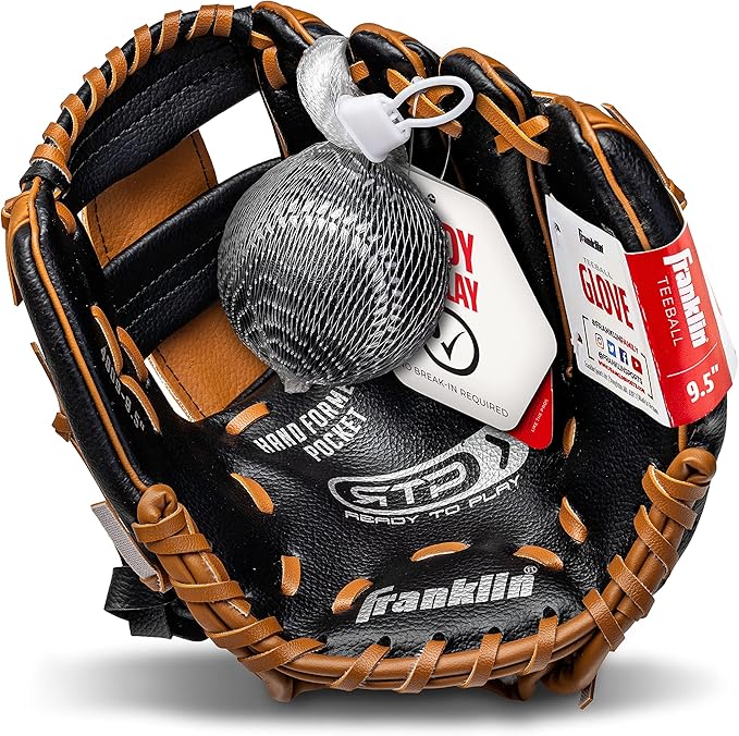 Franklin Sports Kids Baseball Gloves - RTP Youth Teeball Glove + Ball Set - Boys + Girls Teeball Mitt - Kids + Toddlers - 9.5"